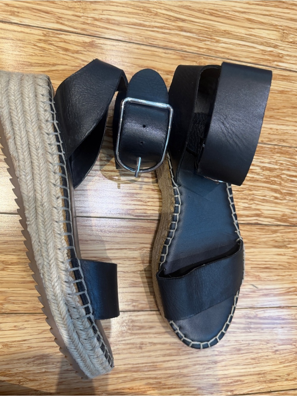 Franco Sarto Black Leather Espadrille Sandals